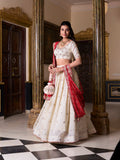 Off White Color Sequins And Thread Embroidery Work Vichitra Silk Lehenga Choli