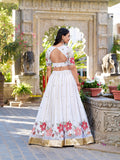 White Color Sequins And Thread Embroidery Work Georgette Lehenga Choli