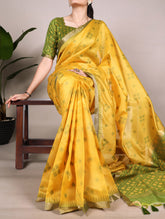 Yellow festive wear silk saree for women