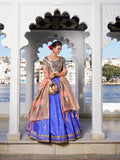 Blue Weaving Zari Work With Jacquard Silk (Paithani) Lehenga Choli
