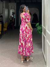 Pink Color Printed With Foil Work Rayon Dress