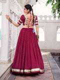 Traditional maroon chanderi lehenga with dupatta