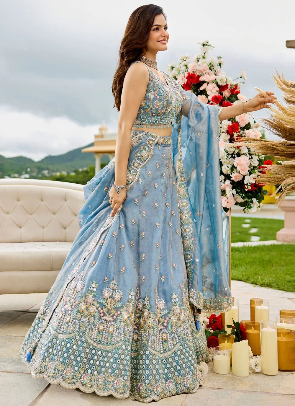 Gorgeous Lavender Satin Silk Embroidered Wedding Lehenga