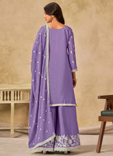 Elegant lavender embroidered Chinnon silk suit set