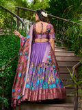 Kalamkari print lehenga with zari weaving