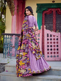 Semi-stitched lavender lehenga with 4 meter flair