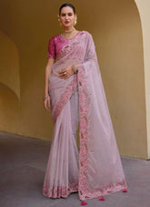 Lavender Fancy Organza Silk Saree with Stone & Embroidery Cutwork Border