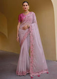 Lavender Fancy Organza Silk Saree with Stone & Embroidery Cutwork Border