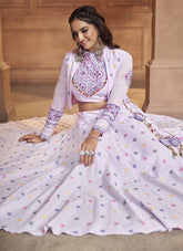 Lavender Navratri Special Cotton Embroidered Ghagra Choli