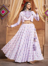 Lavender Navratri Special Cotton Embroidered Ghagra Choli
