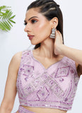 Lavender Net Engagement Lehenga Choli with Cutdana, Sequins & Zarkan Embroidery