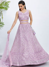 Lavender Net Engagement Lehenga Choli with Cutdana, Sequins & Zarkan Embroidery