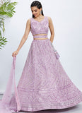 Lavender Net Engagement Lehenga Choli with Cutdana, Sequins & Zarkan Embroidery