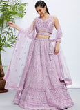 Lavender Net Engagement Lehenga Choli with Cutdana, Sequins & Zarkan Embroidery