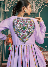 Lavender Poly Maska Silk Jacket Style Navratri Lehenga with Mirror Work