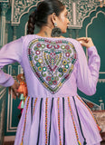 Lavender Poly Maska Silk Jacket Style Navratri Lehenga with Mirror Work