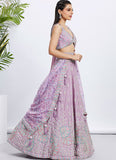 Lavender Pure chiffon Sequins And thread embroidered Engagemet Lehenga