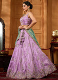 Lavender Satin Silk Designer Lehenga Choli with Heavy Embroidery