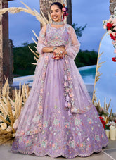 Lavender Satin Silk Wedding Lehenga with Dupatta
