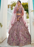 Lavender bridal lehenga with 3.3-meter flair and can-can inner