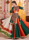 Multicolor lehenga with lampi border and 9 meter flair close-up