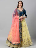 Lemon Net Semi stitched Zari and Mirror work Lehenga Choli