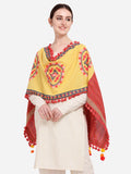 Lemon Yellow Circle Embroidered Lining Panel Linen Festive Dupatta