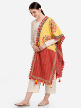 Lemon Yellow Circle Embroidered Lining Panel Linen Festive Dupatta