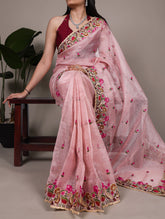 Light pink zari kota tissue saree
