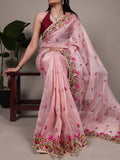 Light pink zari kota tissue saree