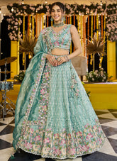 Elegant Lime Green Satin Silk Bridal Lehenga Choli with Dupatta