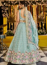 Lime Green Satin Silk Lehenga with Sequins and Embroidery Work