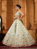 Lime Green Tissue Lehenga with Beads and Stone Work