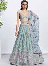 Limegreen Pure Chiffon Engagement Wear Sequins Work Lehenga