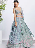 Limegreen Pure Chiffon Engagement Wear Sequins Work Lehenga