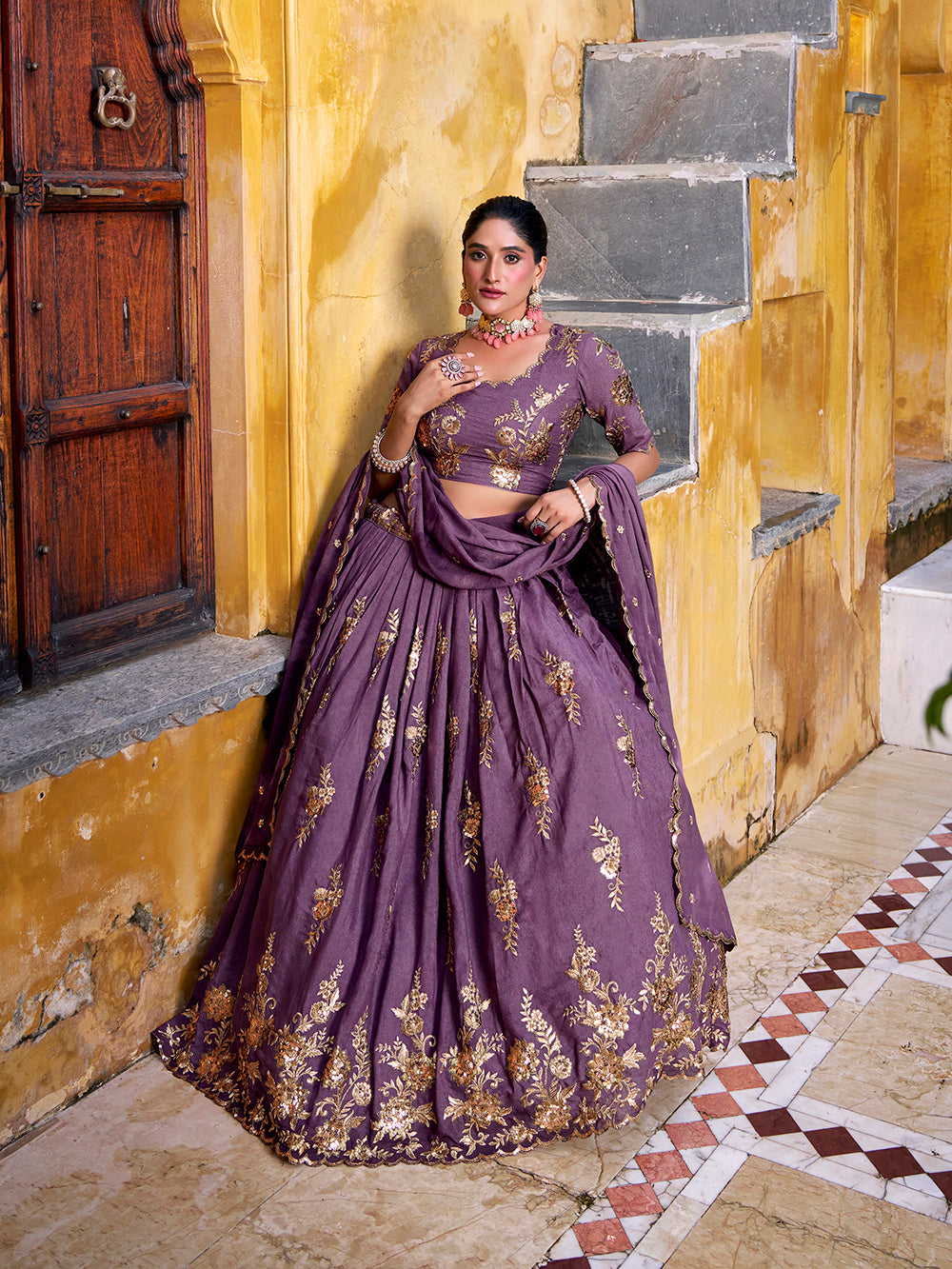 Lavender Bridesmaid Lehenga with Sequins Embroidery