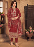 Luxurious Maroon Silk Salwar Kameez with Handcrafted Dori Embroidery