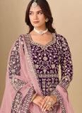 luxury purple velvet anarkali suit with front and back embroidery