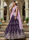 Magenta Organza Lehenga with Sequins & Thread Embroidery paired with Pink Dupatta for Sister’s Wedding