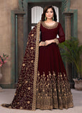 Magnetic Maroon Georgette Thread Embroidered Anarkali Suit