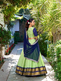 Pista Color Zari Weaving Work With Chex Lehenga Choli