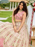 Cream Lehenga Choli with Sequins and Stone Work