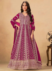 Rani Wedding Wear Anarkali Suit | Faux Georgette Embroidered Front & Back Work