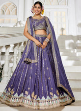 Violet poly georgette lehenga with sequins, coding and thread embroidery – best lehenga for sister