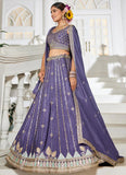 Violet poly georgette lehenga with sequins, coding and thread embroidery – best lehenga for sister