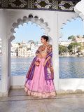Light Pink Color Weaving Zari Work With Jacquard Silk (Paithani) South Wedding Lehenga Choli
