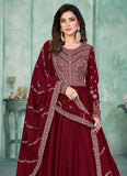 Maroon Art Silk Embroidered Anarkali Dress