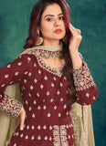 Maroon Art Silk Embroidery Slit Syle Anarkali Pant Suit