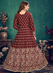 Maroon Art Silk Embroidery Slit Syle Anarkali Pant Suit