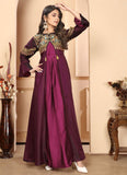 Maroon Color Heavy Embroidered Readymade Indian Gown In Silk